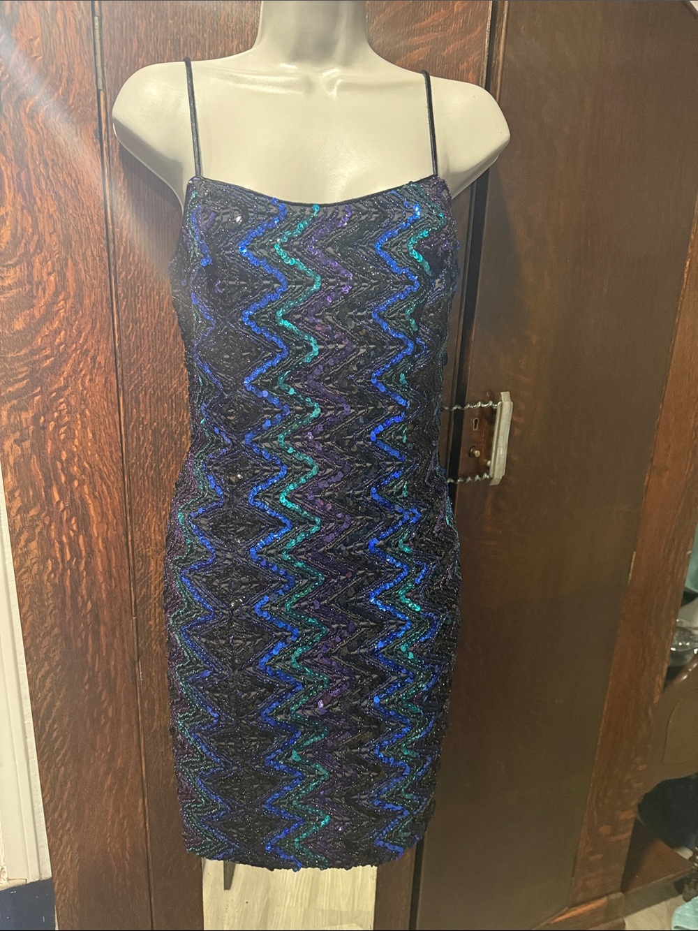 Women’s Sequin Zigzag Slip Dress — Blue & Purple